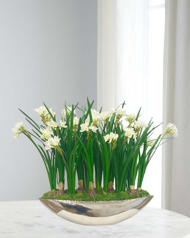 Narcissus Faux Plant in Aluminum Vase